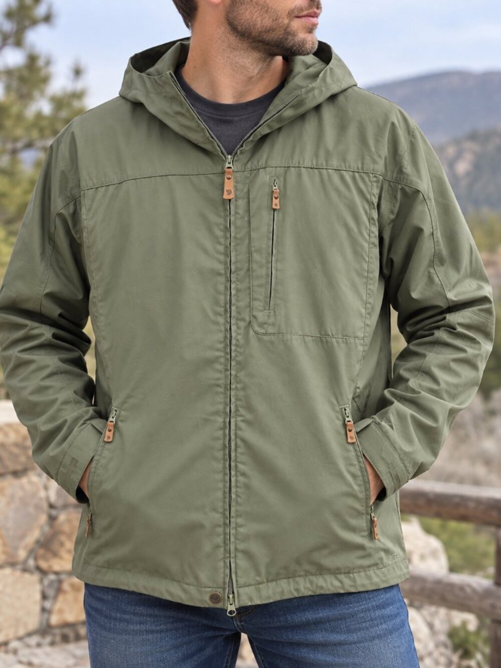 Fjallraven G-1000 Men’s XL Olive Green Hooded Outdoor Hiking Jacket Full Zip